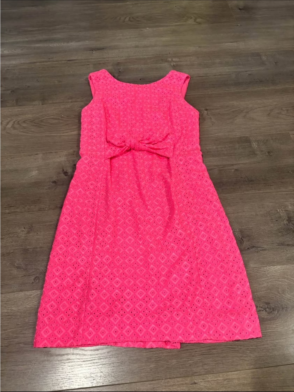 Lilly Clarice Bright Pink Eyelet Bow Dress